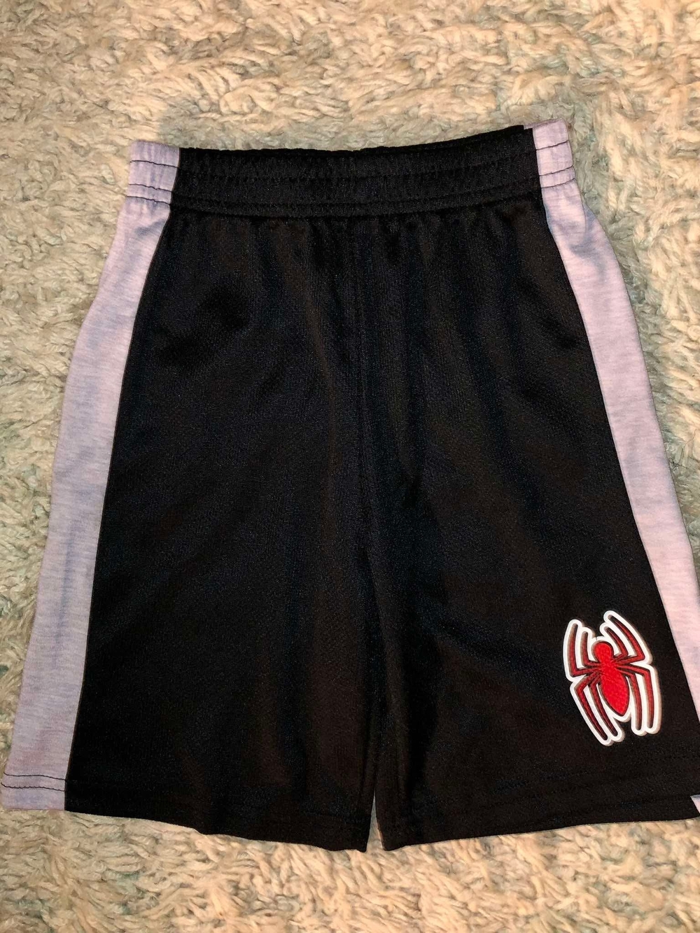Marvel Black Athletic Shorts with Gray Side Panels and Red Spider Emblem